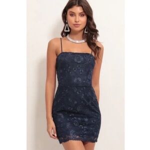 Lucy in the Sky Moira Navy Embroidered Floral Mini Dress Women's Size Medium